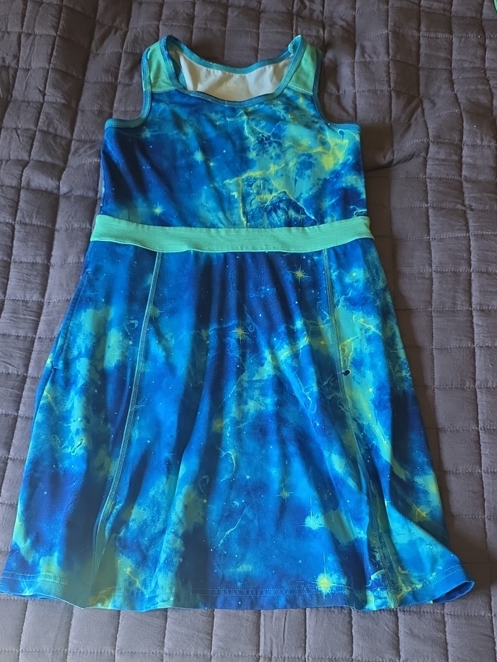Lands' End Girls Blue & Teal Galaxy Tank Dress With Pockets